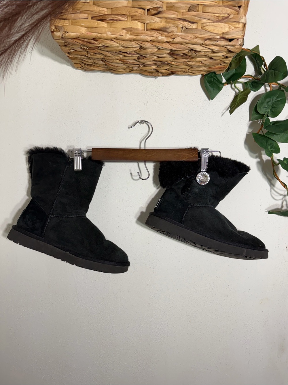 UGG Black Short Shearling Ankle Boots with Stud Logo - Picture 5 of 5